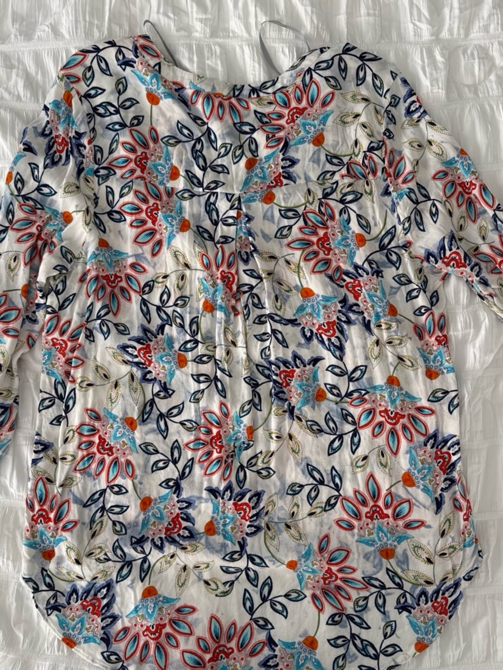 Daniel Rainn White Floral Embroidered Blouse with Blue & Orange Motifs